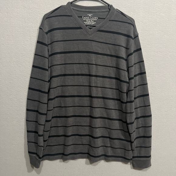 Faded Glory Sweater Mens Medium 38-40 Gray Strip  Basic - Picture 1 of 6